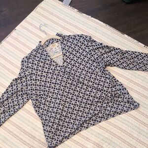 Talbots Navy and White Patterned Blouse